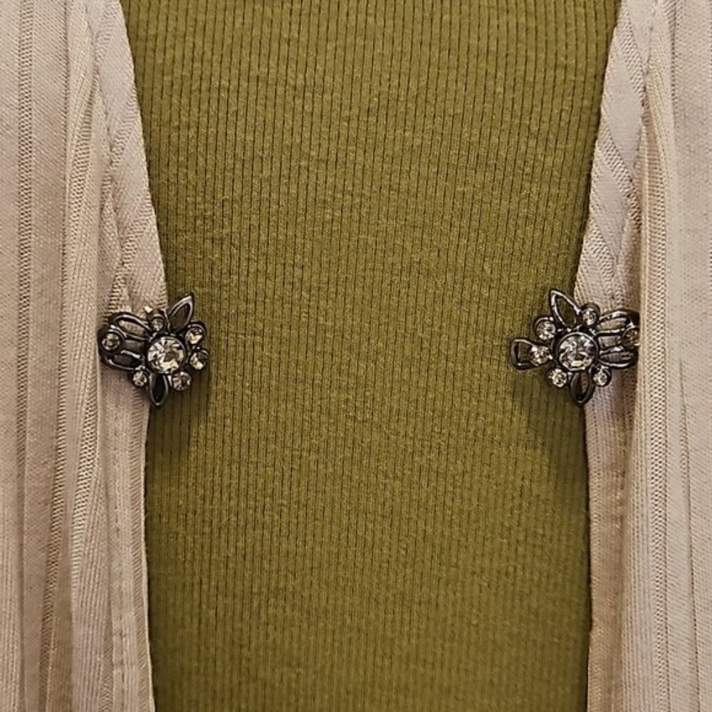 Doe & Rae Cardigan Size Small New Ribbed Tan Ruched Office Layering Stretch - Picture 9 of 10
